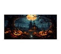 Halloween Garage Door Banner 16x7 Ft Halloween Backdrop with Hooks and Rope, Horror Castle Garage Door Cover for Photo Backdrop, Wall Decoration, H