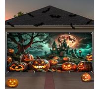 Halloween Garage Door Banner 7x16ft Spooky Forest Creepy Castle Full Moon Pumpkin PhotoBackdrops for Halloween Horrible Wall Garages Cover Indoor Outdoor Birthday House Party Decor
