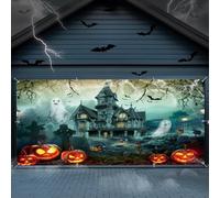 Halloween Garage Door Cover 7x16ft Large Halloween Garage Door Decorations Banner Haunted Castle Cemetery Ghost Scary Wall Backdrop for Outdoor Indoor Spooky Party Decor