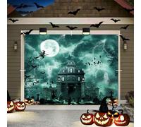 Halloween Garage Door Cover 7x8ft Large Halloween Garage Door Banner Decorations Haunted Cemetery Scary Death God Skeleton Photography Backdrop for Outdoor Indoor Wall Decor
