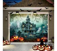 Halloween Garage Door Cover 7x8ft Large Halloween Garage Door Decorations Banner Haunted Castle Cemetery Ghost Scary Wall Backdrop for Outdoor Indoor Spooky Party Decor