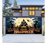 Halloween Garage Door Cover Banner Backdrop Decorations Large Horror Banner for Outdoor Parties & Photography Background Halloween Party Decor Banner Cover,Castle,7 x 16 Ft