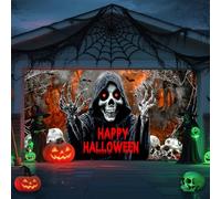 Halloween Garage Door Cover Banner Decorations, Scary Halloween Skull Ghosts Holiday Outdoor Car Garage Door Murals Buddy Decorations Backdrops Party Wall Decor Extra Large 16 X 7 Ft