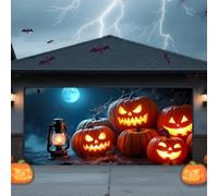 Halloween Garage Door Cover Banner, Large Hanging Backdrop Horror Haunted Halloween Garage Wall Decorations for Home Outdoor Indoor Holiday Party,Pumpkin Moon,16X7FT