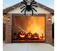 Halloween Garage Door Cover Banner, Large Hanging Backdrop Horror Haunted Halloween Garage Wall Decorations for Home Outdoor Indoor Holiday Party,Spider Web Pumpkin,8X7FT
