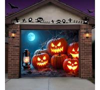 Halloween Garage Door Cover Banner, Large Hanging Backdrop Horror Haunted Halloween Garage Wall Decorations for Home Outdoor Indoor Holiday Party,Pumpkin Moon,8X7FT