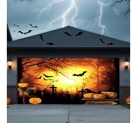 Halloween Garage Door Cover Banner Outdoor Home Decorations Halloween Hanging Backdrop Door Cover Garage Wall Decor,Twilight Castle,6.5 * 5FT