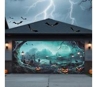Halloween Garage Door Cover Banner Outdoor Home Decorations Halloween Hanging Backdrop Door Cover Garage Wall Decor,Cemetery,16 * 7FT