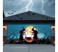 Halloween Garage Door Cover Banner Outdoor Home Decorations Halloween Hanging Backdrop Door Cover Garage Wall Decor,Witch,16 * 7FT
