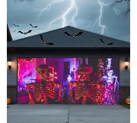Halloween Garage Door Cover Banner Outdoor Home Decorations Halloween Hanging Backdrop Door Cover Garage Wall Decor,Skull 2,16 * 7FT