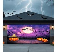 Halloween Garage Door Cover Banner Outdoor Home Decorations Halloween Hanging Backdrop Door Cover Garage Wall Decor,Purple Sky,16 * 7FT