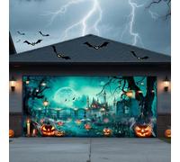 Halloween Garage Door Cover Banner Outdoor Home Decorations Halloween Hanging Backdrop Door Cover Garage Wall Decor,Horror Night,16 * 7FT