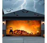 Halloween Garage Door Cover Banner Outdoor Home Decorations Halloween Hanging Backdrop Door Cover Garage Wall Decor,Pumpkin,16 * 7FT