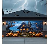 Halloween Garage Door Cover Banner Outdoor Home Decorations Halloween Hanging Backdrop Door Cover Garage Wall Decor,Pumpkin House,16 * 7FT