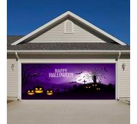 Halloween Garage Door Cover Banner, Welcome Halloween Garage Door Decorations, 16x7 Ft Halloween Garage Door Cover Decoration, Happy Halloween Pumpkin Ghost Bat Banner Outdoor Signs (C)