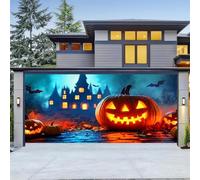 Halloween Garage Door Cover, Hanging Garage Door Background, Resistant to Tearing and Color Fading, Scary Pumpkin Banner for Party Wall, Porch,Pumpkin A,7 x 8 Ft