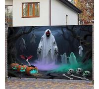 Halloween Garage Door Cover,Large Hanging Garage Door Backdrop,Spooky Halloween Wall Decorations for Outdoor Indoor Home Yard Decorations Party Photo Backgrounds (Red-Eyed Ghost, 13 * 6ft)