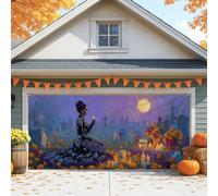 Halloween Garage Door Cover, Violet Day of The Dead Decor, Large Halloween Decorations for Outdoor and Indoor Use, Fall Seasonal Party Background 157x71 Inch