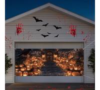 Halloween Garage Door Decoration Halloween Pumpkin Background 7x16ft Xtra Large Spooky Fall Backdrop Black & Orange Garage Door Cover Terror Pumpkin Photo Backdrop for Horror Party Decorations
