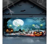 Halloween Garage Door Decorations 7x16ft Creepy Cemetery Skeleton Dance Backdrop Halloween Garage Door Banner Cover Horror Night Forest Graveyard Background Spooky Party Decor