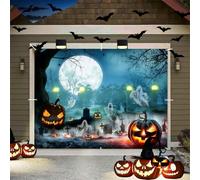 Halloween Garage Door Decorations 7x8ft Creepy Cemetery Skeleton Dance Backdrop Halloween Garage Door Banner Cover Horror Night Forest Graveyard Background Spooky Party Decor