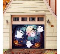 Halloween Garage Door Decorations Banner: 9Ft * 6.5Ft Cute Ghost Outdoor Home Party Backdrop for Single Garage Doors