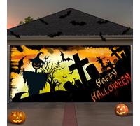 Halloween Garage Door Decorations Halloween Garage Door Cover Banner Backdrop Wall Background Party Decorations for Home Outdoor Wall Doors Party Photo Four sizes (S)