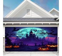 Halloween Garage Door Decorations, Happy Halloween Garage Door Banner Backdrop Horror Night Garage Door Cover Happy Holidays Decorations for Outdoor Indoor Party Home Yard,Castle,7 x 8 Ft