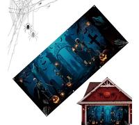 Halloween Garage Door Mural Banner Cover,Graveyard Background Poster - Scary Wall Decorations 4x1.8M Spooky Background For Photography Outdoor Home Parties