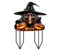 Halloween Garden Stakes 2D Flat Small Witch Girl/Pumpkin Man Decorative Outdoor For L Awn Yard Decorations for House Plants Wooden (E, A)