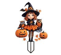 Halloween Garden Stakes Decorative Stakes Outdoor for Décor Featuring Witch Girl and Pumpkin Man for Seasonal Celebrations (C, A)