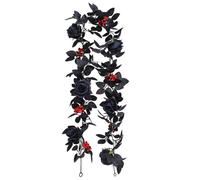 Halloween Garland, 69 Inch Silk Rose Garland with Red Berries, Gothic Halloween Vines for Wedding Table Centerpiece Decor, Black
