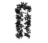 Halloween Garland Black Rose Floral Vine 5.7FT Artificial Silk Flowers Fake Roses Hanging Vines for Spooky Home Decor Gothic Wedding Party Backdrop Window Wall(E)