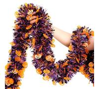 Halloween Garland Decor,33Ft Glitter Tinsel Pumpkin Garland Decorations for Tree Car Golf Cart Parade Float Bike Indoor Outdoor Holiday Home Burnt Orange Black Purple