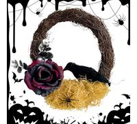 Halloween Garland - Outdoor Hanging Decoration with Realistic Black Crow Vines | Spooky Artificial Garland for Haunted House Entrance Decoration Photo Booth
