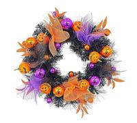 Halloween Garland Pumpkin Face Wreath Decoration Halloween Decoration Pendant Home Decoration Halloween Door Decoration Wreath Window Suction Cups (Orange, 50cm)