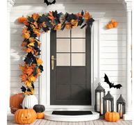 Halloween Garland | Pumpkin Halloween Decorations Indoor,Flexible Leaves Vines Decorations Wreath for Tabletop Fireplace Door Mantel Porch Indoor Window Outdoor