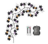 Halloween Garland with Lights, Remote Control Long 6 Ft 54 LED/9 Ft 72 LED Orange Purple Light Halloween Willow Twig Decor, 8 Modes Pumpkin Bats Lights for Home Wall Mantle Decor