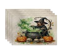 Halloween German Wirehaired Pointer Dog Placemats Set of 4, 12''x18'', Holiday Witch 4Pcs Print Washable Table Mats for Dinning, Witchy Holiday Home Kitchen Decor