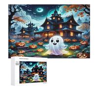 Halloween Ghost 1000 Pieces Wooden Jigsaw Puzzle for Adults Puzzles Brain Exercise Challenge High Difficulty Game for Kids （75×50cm）