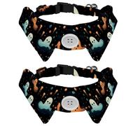Halloween Ghost 2 PCS Puppy Collars, Lapel Style Paws Dog Collar with Tie, Adjustable Pet Bowties for Small Medium Dogs Cats