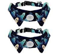 Halloween Ghost 2 PCS Puppy Collars, Lapel Style Paws Dog Collar with Tie, Adjustable Pet Bowties for Small Medium Dogs Cats