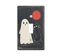 Halloween Ghost and Cat Light Switch Cover Plate/Outlet Covers, Spooky Red Moon for Wall Accents, Thermoplastic Wall Plates,Standard Size Single Toggle