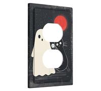 Halloween Ghost and Cat Light Switch Cover Plate/Outlet Covers, Spooky Red Moon for Wall Accents, Thermoplastic Wall Plates,Standard Size Single Duplex Outlet