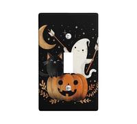 Halloween Ghost and Cat Light Switch Cover Plates/Outlet Covers, Pumpkin and Night Sky Theme Wall Accents, Spooky Fall Decor Single Toggle