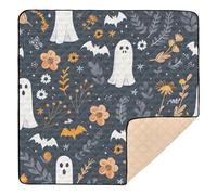 Halloween Ghost and Flowers Baby Play Mat for Floor, 127x127 CM Playpen Mat,Thicken Soft Non-Slip Tummy Time Mat for Toddlers and Infants