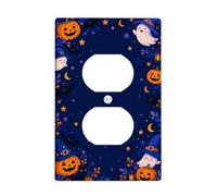 Halloween Ghost And Pumpkins Jack-o'-lantern Duplex Outlet Covers Plate | Fanciful Illustration, Spooky Theme, Autumn Decor, Easy Installation, Standard Wall Plate Size