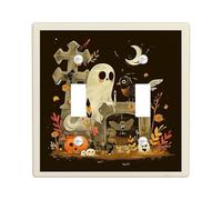Halloween Ghost and Scary Birds Light Switch Cover Plates/Outlet Covers, Black and Orange Autumn Decor, Spooky Wall Plates,Standard Size Double Toggle