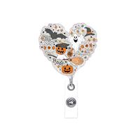 Halloween Ghost Badge Reel Fun Halloween Retractable ID Badge Reel for Nurse, Heart Shape Acrylic Pumpkin Badges Holder with Alligator Clip Fun Holiday Gifts for Nurses Medical Assistant Nursing Staff