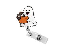 Halloween Ghost Badge Reel Retractable for Nurse,Doctor,Medical Worker & Nursing Student | Cute Pediatric Nurse ID Name Badge Holder with Alligator Clip & 24” Durable Nylon Retractable Cord | Acrylic
